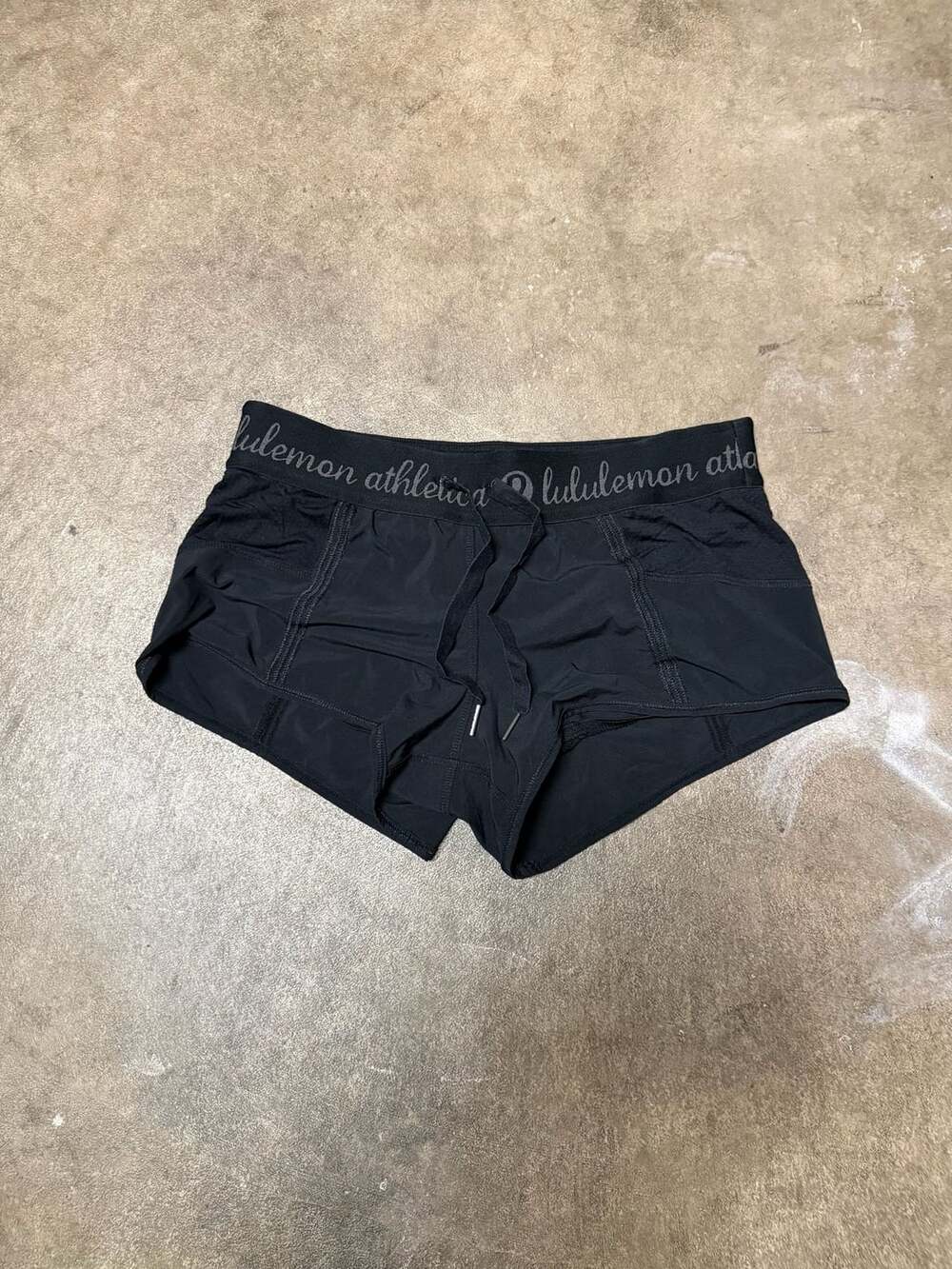 Lululemon Athletica Black Athletic Running Shorts with Logo Waistband